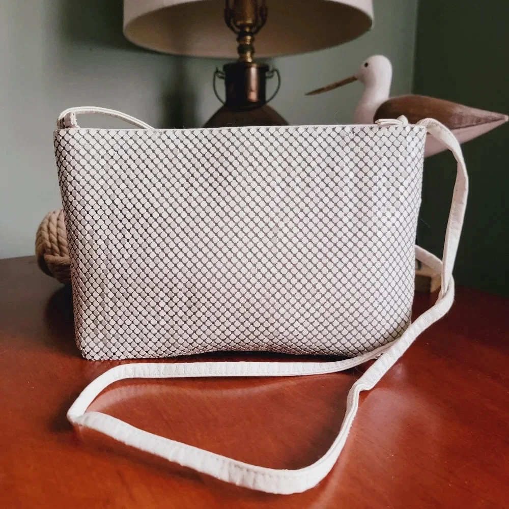 Whiting & Davis Vintage Ivory Enameled Metal Mesh Crossbody Bag